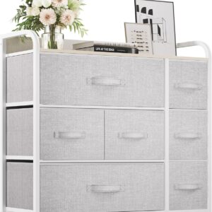 YITAHOME 7 Drawer Dresser, Storage Organizer with Shelves, Fabric Dresser, Chest of Drawers, Living Room, Closets, Sturdy Steel Frame, Wooden Top, Easy Pull Fabric Bins