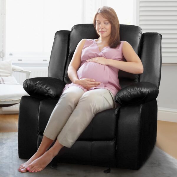 PrimeZone Oversized Rocker Recliner Chair - Comfy Wide Lazy Boy Recliner Chair with Overstuffed Armrest, Faux Leather Manual Reclining Chair for Living Room, Bedroom, Home Theater Seating, Black - Image 2