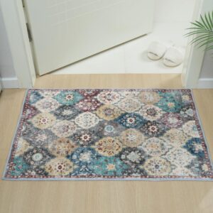 Boho Area Rug - 5'x7' Area Rugs Vintage Design for Living Room Faux Wool Non-Slip Washable Low-Pile Floor Carpet, Washable Low-Pile Floor Carpet for Living Room Bedroom, Home Decor Office