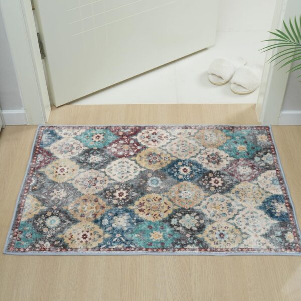 Boho Area Rug - 5'x7' Area Rugs Vintage Design for Living Room Faux Wool Non-Slip Washable Low-Pile Floor Carpet, Washable Low-Pile Floor Carpet for Living Room Bedroom, Home Decor Office