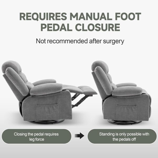 Rocker Recliner Chair with Heat and Massage, 360° Swivel Recliner Chairs for Adults, Oversized Recliner Single Sofa Seat with Cup Holders, Lazy Boy Recliner Single Sofa Seat, Grey - Image 7