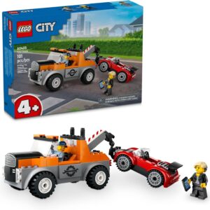 LEGO City Tow Truck and Sports Car Repair Building Set, Kids Gift Idea with 2 Minifigures and Accessories Including a Cochlear Implant, Pretend Play Tow Truck Toy for Boys & Girls Ages 4 and Up, 60435