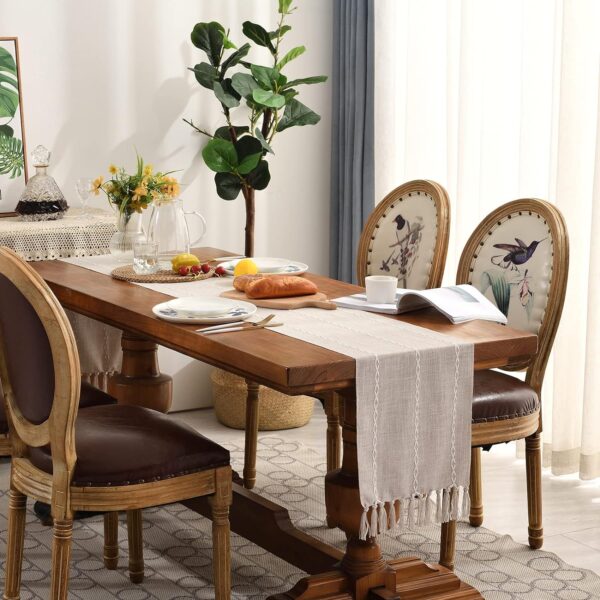 Wracra Rustic Linen Table Runner Farmhouse Style Table Runners 72 inches Long Embroidered Fall Table Runner with Hand-Tassels for Party, Dresser and Dining Room Decorations(Light Coffee, 13"×72") - Image 6