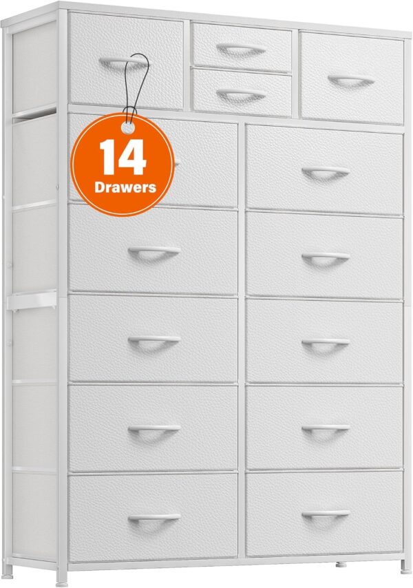 EnHomee Dresser, White Dresser for Bedroom with 14 Deep Drawers Tall Dresser for Girls Bedroom,Closet,Wooden Top,Sturdy Metal Frame, White 11.8" D x 37" W x 52" H - Image 7