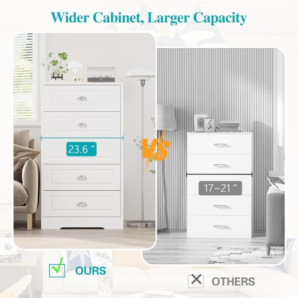 Meilocar Dresser with 5 Drawers, Wood Chest of Drawers, 47in Vertical White Dresser Storage Tower, 5 Drawer Dresser for Living Room, Bedroom, Hallway (White) - Image 3