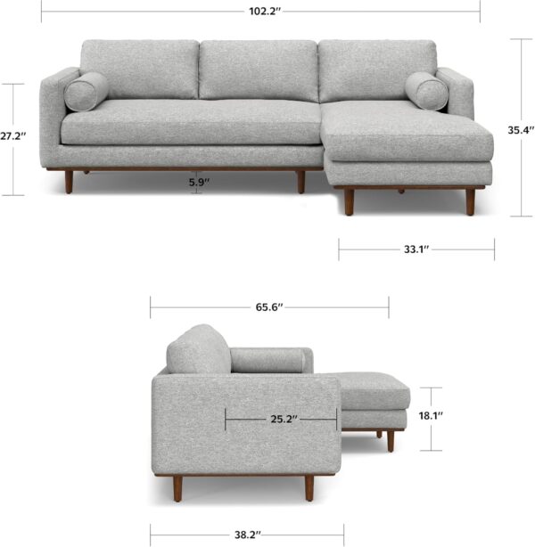 SIMPLIHOME Morrison Right, 102 inch - Sectional Sofa, Mist Grey - Image 3
