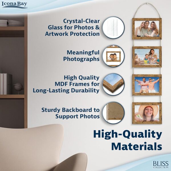 Icona Bay 4x6 Wall Hanging Picture Frames Collage w/ 8 Openings (Rustic Brown, 2 Pack), Casual Style Wood Composite Frames, Wall Mount Only, Bliss Collection - Image 8