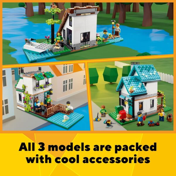 LEGO Creator 3 in 1 Cozy House Building Kit, Rebuild into 3 Different Houses, Includes Family Minifigures and Accessories, DIY Building Toy Ideas for Outdoor Play for Kids, Boys and Girls, 31139 - Image 6