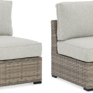 Signature Design Ashley Outdoor Calworth Resin Wicker Patio Armless Chair, 2 Count, Beige