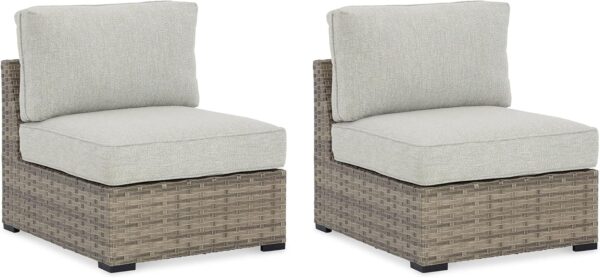 Signature Design Ashley Outdoor Calworth Resin Wicker Patio Armless Chair, 2 Count, Beige