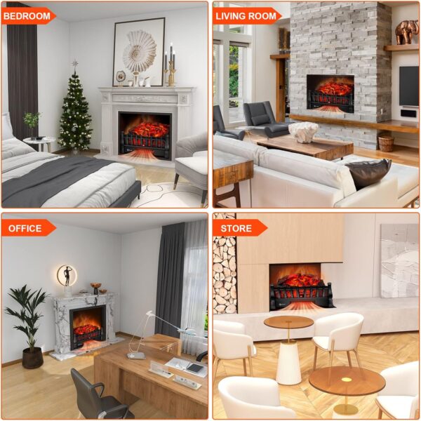 Electric Fireplace Logs Inserts Heater with Infrared Remote Controller 5 Flame Brightness 24 H Timer Overheating Protection for Home and Office Decor Black - Image 7