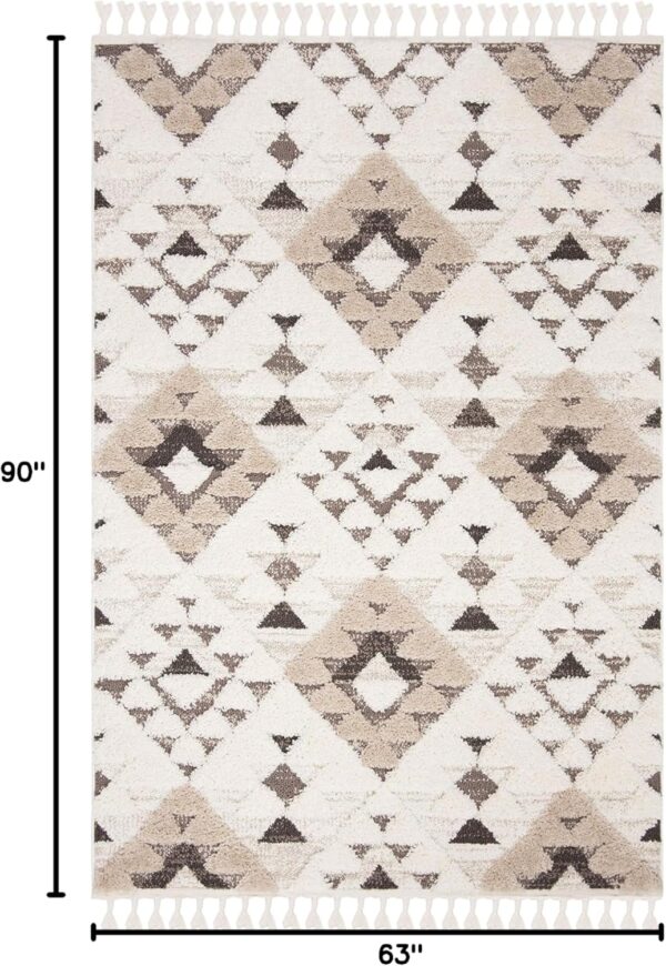 SAFAVIEH Moroccan Tassel Shag Collection Area Rug - 5'3" x 7'6", Ivory & Brown, Boho Design, Non-Shedding & Easy Care, 2-inch Thick Ideal for High Traffic Areas in Living Room, Bedroom (MTS688A) - Image 2