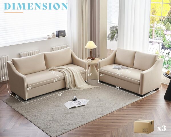 AMERLIFE Modern Sofa, 2 Piece Set Extra Deep Seat Sofa with Slope Armrests, Comfy Sofa Couch for Living Room, Apartment, Lounge Room (Grey) - Image 3