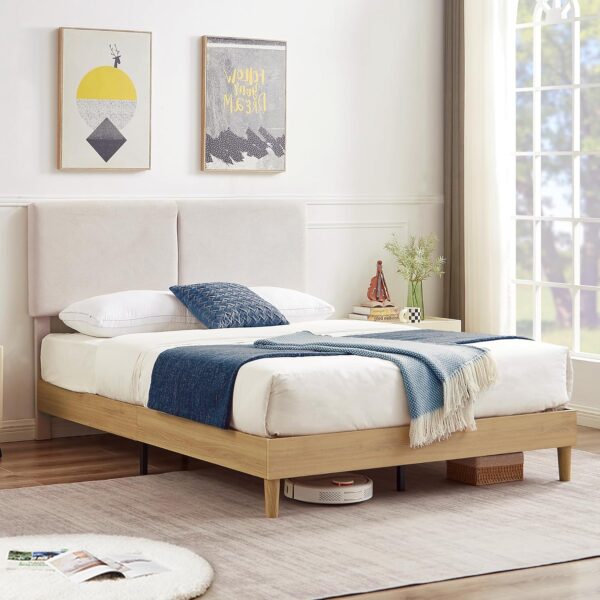 VECELO Queen Bed Frame Upholstered Platform Beds with Height-Adjustable Cotton and Linen Headboard, Heavy Duty Wood Slats, 6" Under-Bed Space, Noise-Free, No Box Spring Needed,Easy Assembly - Image 7