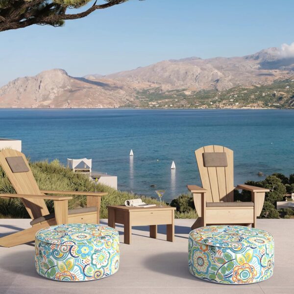 Inflatable Ottoman for Outdoor/Indoor Use,Portable Foot Stool with Handle,Water Repellent Footrest Pouf Ottoman Suitable for Patio,Camping,Deck and Travel(D21 x H9,Flower Blue) - Image 6