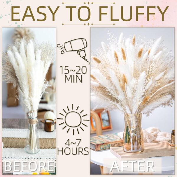 95 PCS Pampas Grass Decor Natural Dried Flowers | Boho Dried Floral Arrangement Centerpiece Table Decor Wedding Decor Rustic Decor (95PCS) - Image 5