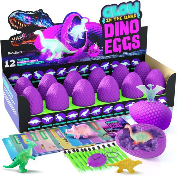 Glow in The Dark Dino Eggs Dig Kit for Kids - Dinosaur Egg Digging Toys for Boys & Girls Ages 8 Year Old Boy Toddler Gifts - Birthday Party Gift Ideas - Excavation Science Activities
