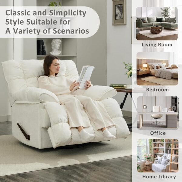 Oversized Rocker Recliner Chair,Manual Swivel Rocker Recliner for Living Room,Overstuffed Extra Wide Rocking Recliners Soft with Breathable Soft Fabric，Up to 350lbs (Manual, White) - Image 7