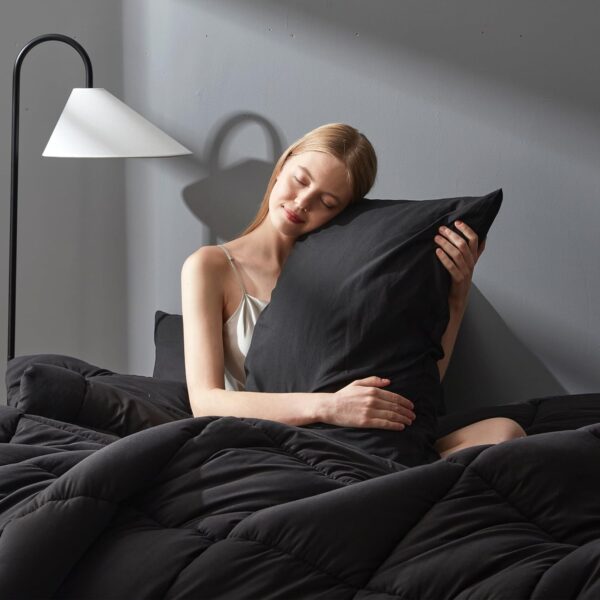 DOWNCOOL Queen Comforter Set -All Season Queen Bed Set with 2 Pillow Cases-3 Pieces Bedding Sets Queen -Down Alternative Black Comforters Queen Size(88"x90") - Image 2