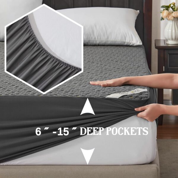 Waterproof Mattress Protector, Full Size Mattress Pad Fitted 6-15" Deep Pocket, 3D Air Fabric Double Bed Mattress Cover Noiseless Washable for College Dorm(Carbon Gray) - Image 4
