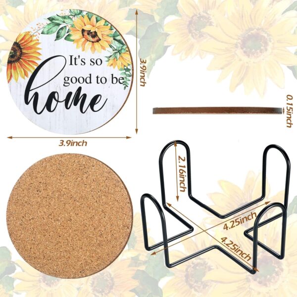 Chengu 6 Pieces Vintage Sunflower Drink Coasters with Holder Absorbent Coaster Sunflower Wood Drink Coasters Thank You Gifts for Christmas Farmhouse Drinks Coasters for Home Office Decoration(White) - Image 3