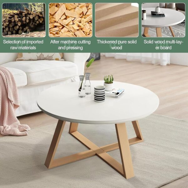 Mid-Century Round Coffee Table, with Wood Coffee Table Leg, Center Table Livingroom Table, End Table for Your Office, Study or Reception Area (A) - Image 3