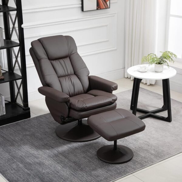 HOMCOM Swivel Recliner with Ottoman, PU Leather Reclining Chair with Ottoman, Upholstered Recliner and Footrest with Wrapped Base for Living Room, Bedroom and Home Office, Brown - Image 7