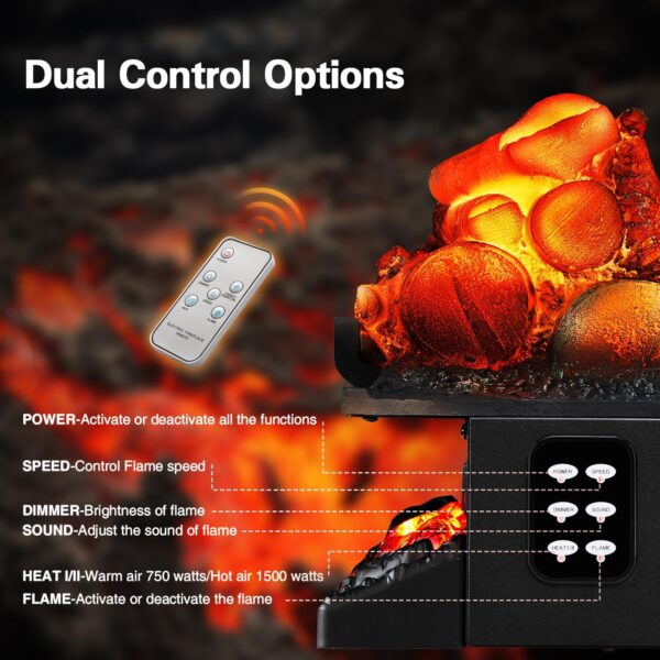 Electric Fireplace Log Set Heater, 21" Vintage Design Portable Freestanding Fireplace Log Heater,Realistic Flames,Overheated Protection,Realistic Ember Bed for Home and Office,750W/1500W - Image 5