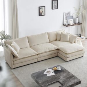 GNIXUU 111.5“ Modular Sectional Sofa, Comfy Chenille Cloud Couch with Movable Ottoman, L Shaped Sectional Couches for Living Room, Apartment, Office(Camel)