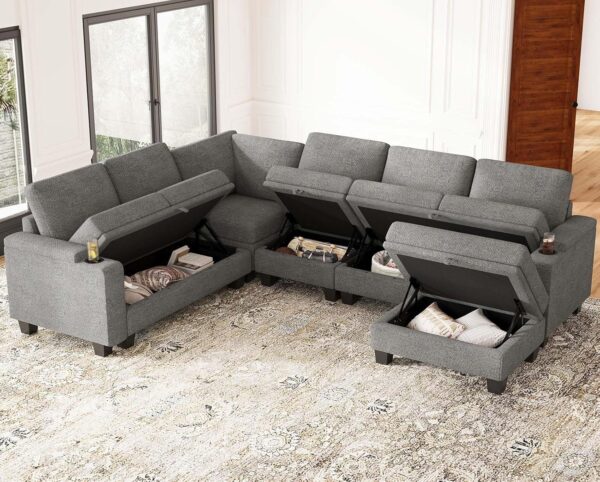 Belffin Modular Sectional Sofa with Storage L Shaped Sectional Couch with Chaise Convertible Corner Sectional Couch for Living Room. Light Gray Couch. - Image 4