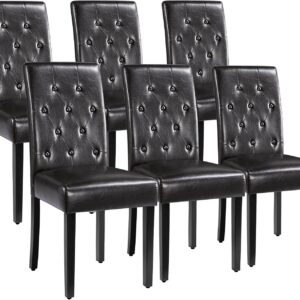 Yaheetech Set of 6 Dining Chairs Kitchen Chairs with Faux Leather Surface and Rubber Wood Legs Modern Tufted Side Chairs for Dining Room, Kitchen, Living Room, Brown