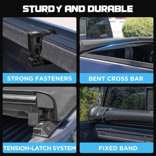 Truck Bed Tonneau Cover Compatible with Nissan Frontier 2005-2024 5 ft Short Box w/or w/o Track Rail, Soft Roll Up Style - Image 4