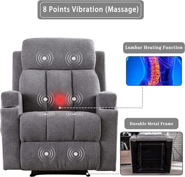 ANJ Massage Recliner Chair with Heat and Vibration, Fabric Manual Reclining Chair with Side Pockets and Cup Holders, Comfy Single Sofa Home Theater Seating for Living Room - Image 4