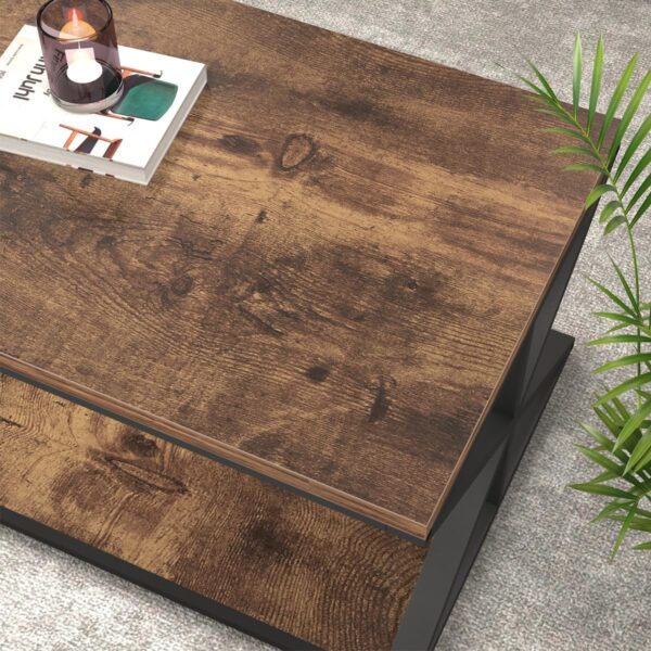 Coffee Table with Storage, Farmhouse Living Room Table, Modern Minimalist Rectangle Center Table, Industrial Vintage Wood Tea Table, 47 Inch, Rustic Brown - Image 3
