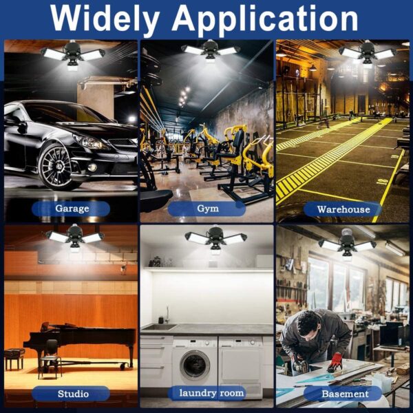 LED Garage Light, 80W 8000 Lumen LED Garage Ceiling Lights with 3 Adjustable Panels E26/E27 LED Shop Lights, 6500K Daylight Light Bulb Fixture LED Lights for Garage, Workshop, Attic, LED Bay Light - Image 7