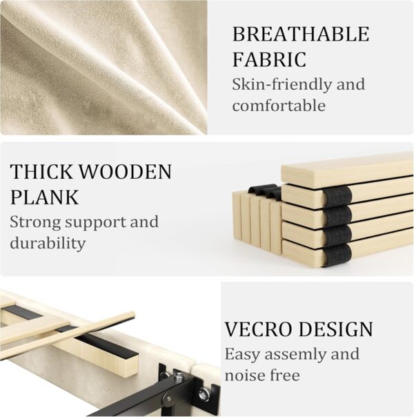 King Size Bed Frame and Headboard,Vertical Channel Tufted Wingback No Box Spring Needed, Mattress Foundation, Easy Assembly, Beige - Image 4
