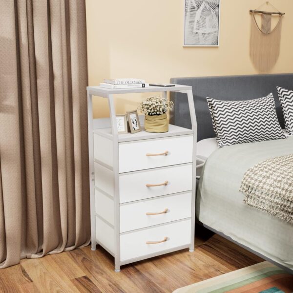 Furnulem Tall 4 Drawers Dresser, Vertical Storage Tower for Bedroom, Hallway, Entryway, Nursery, Closet Organizer, Nightstand Bedside Table Furniture, Sturdy Steel Frame, Wood Top, White - Image 6