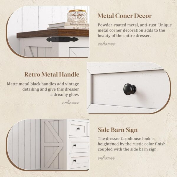 EnHomee Dresser for Bedroom Wood Dresser with 7 Drawers White Dresser with Smooth Metal Rail Long Dressers & Chests of Drawers Farmhouse Dresser for Bedroom Dresser TV Stand, Closet, Antique White - Image 5