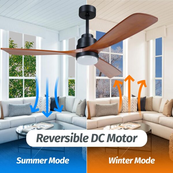 Wood Ceiling Fan with Light,Energy Saving,Ultra-Quiet DC Motor,3 Blades,6 Speed,Outdoor/Indoor Ceiling Fan for Patio,Deck,Porch,Bedroom,Living Room,Brown Walnut and Black - Image 5