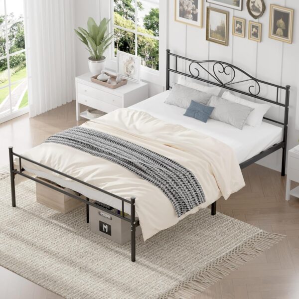 VECELO Metal Platform Bed Frame with Headboard & Footboard, Steel Slats Mattress Foundation, No Box Spring Needed, Queen, Charcoal Black - Image 6