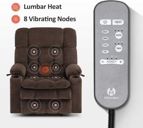 MCombo Large Dual Motor Power Lift Recliner Chair Sofa with Massage and Heat for Big Elderly People, Infinite Position, USB Ports, Fabric R7891 (Large-Wide, Coffee) - Image 5