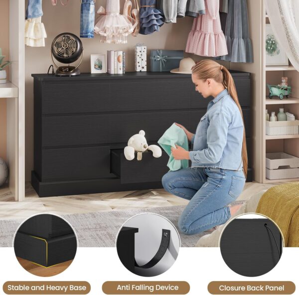 Hasuit Modern Black Bedroom Dresser with 9 Drawers, 61.4" Wide Dresser Chest of Drawers with Large Capacity Storage, Long Dresser TV Stand with Power Outlets, Sturdy Storage Cabinet for Living Room - Image 7