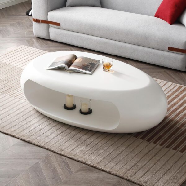 48.42'' Modern Oval Coffee Table, Sturdy Fiberglass Center Cocktail Table, Side Table for Small Space, End Table, White Tea Table, Accent Furniture for Living Room Bedroom Balcony Lounge Office - Image 7