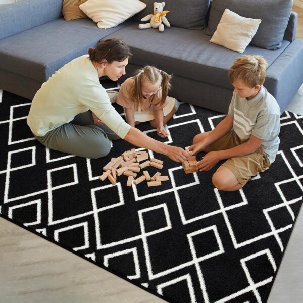 Geometric Modern Area Rug for Bedroom, 6x9 Feet Black Shag Rug for Living Room, Fluffy Moroccan Rug with Memory Foam Carpet Dorm Room Decor for Home Bedside Girls Kids Nursery Play Mat - Image 7