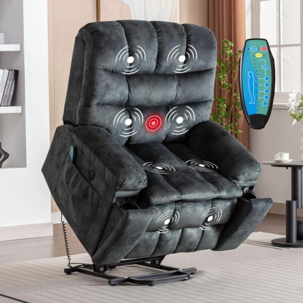 Phoenix Home Power Lift Chair with Massage and Heat for Elderly Recliner, Green Grey - Image 2
