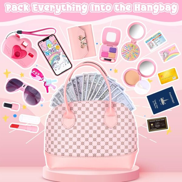 Play Purse for Little Girls, 35PCS Toddler Purse with Pretend Makeup for Toddlers, Princess Toys Includes Handbag, Phone, Wallet, Camera, Keys, Kids Purse Birthday Gift for Girls Age 3 4 5 6+ - Image 6