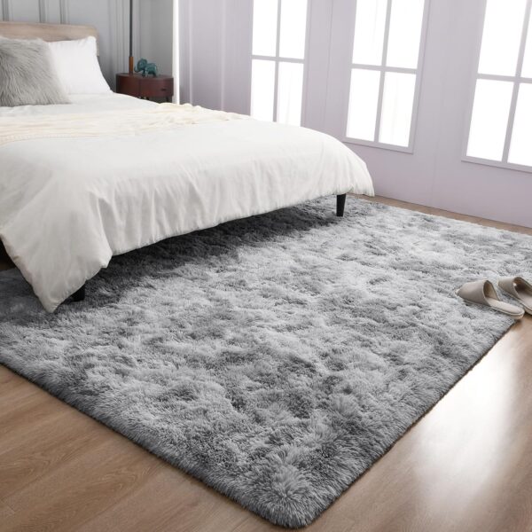 TWINNIS 8x10 Large Shag Area Rugs for Living Room Bedroom, Tie-Dye Light Grey Indoor Super Soft Fuzzy Plush Rugs, Upgrade Anti-Skid Modern Rugs Fluffy Carpets for Kids Room Nursery Home Decor - Image 5