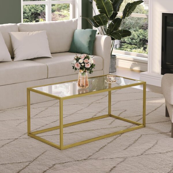 SAYGOER Gold Coffee Table Glass Coffee Tables Modern Rectangular Center Table with Open Space Minimalist for Living Room Home Office, Easy Assembly, 39.37 x 19.69 x 17.72, Gold… - Image 4