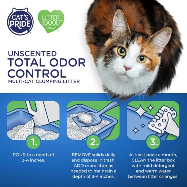 Cat's Pride Max Power: Total Odor Control - Up to 10 Days of Powerful Odor Control - Strong Clumping - Hypoallergenic - 99% Dust Free - Multi-Cat Litter, Unscented, 15 Pounds - Image 4