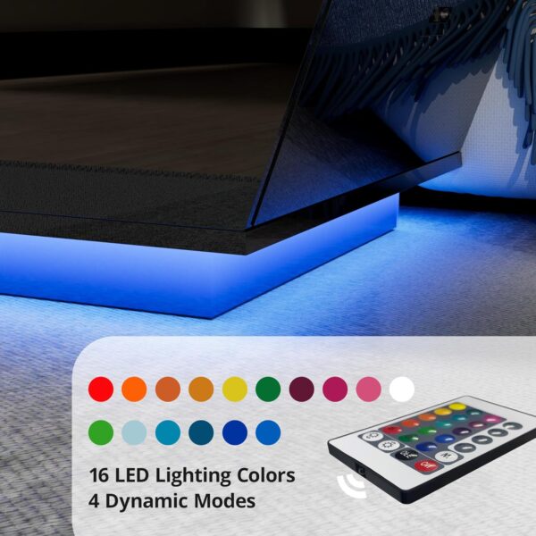 Cozy Castle 41" Black Modern Coffee Table with 12-Color LED Lights,High Gloss Contemporary Center Table with 2 Storage Drawers for Living Room,Dining Room,Office - Image 6
